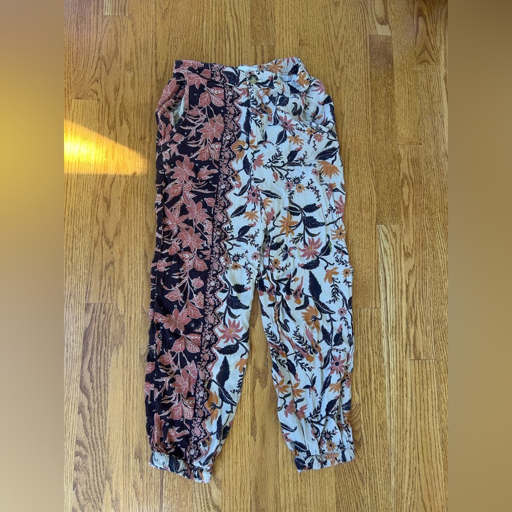 Anthropologie Two-Panel Floral Joggers in Black, White & Rust